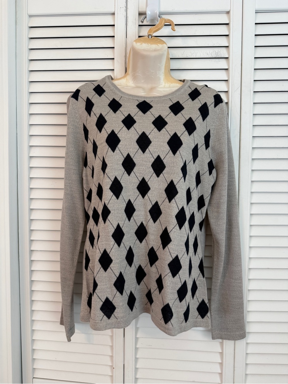 Brooks Brothers Merino Wool Gray Diamond Sweater Large Old Money Quiet Luxury